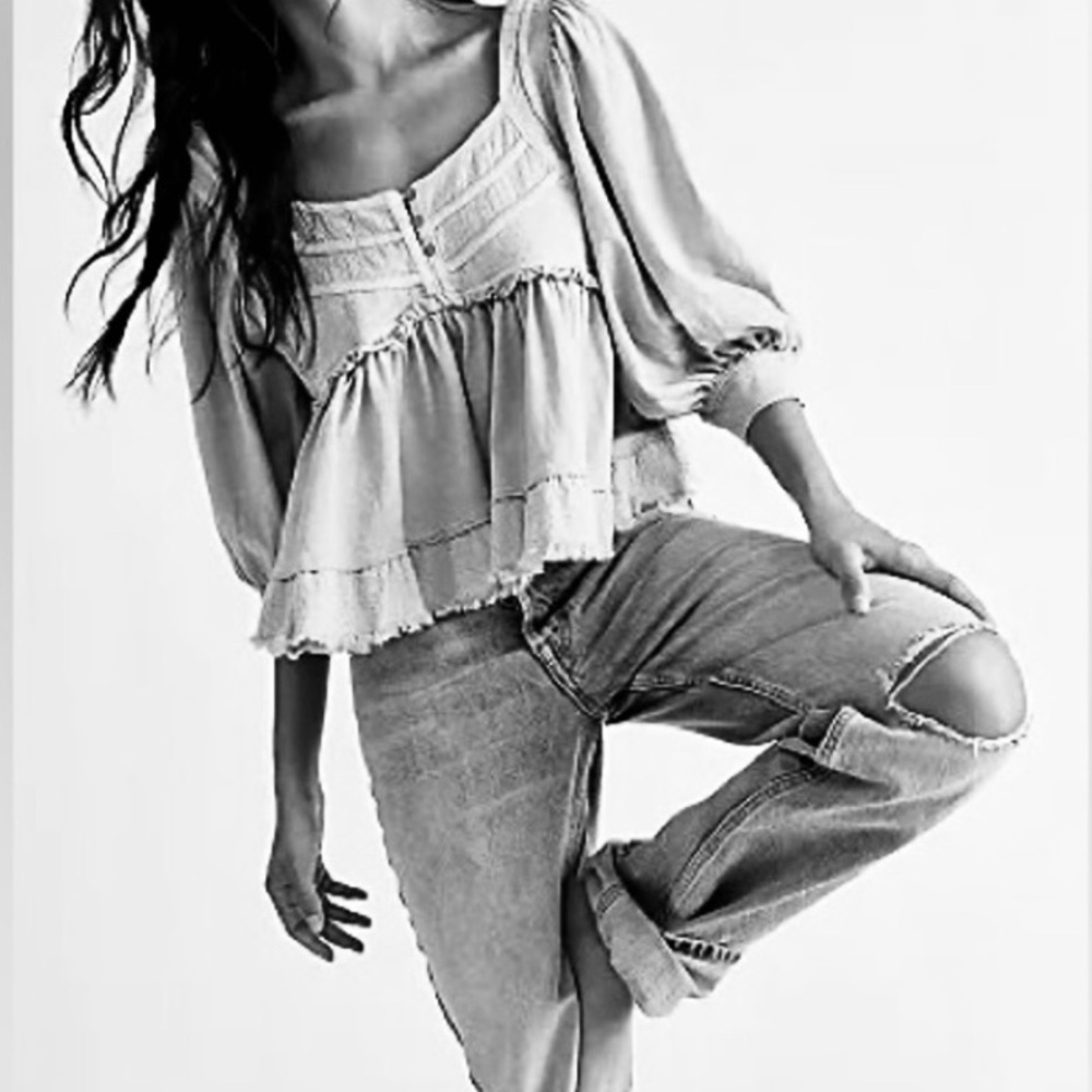 We The Free Ivory Buttoned Blouse